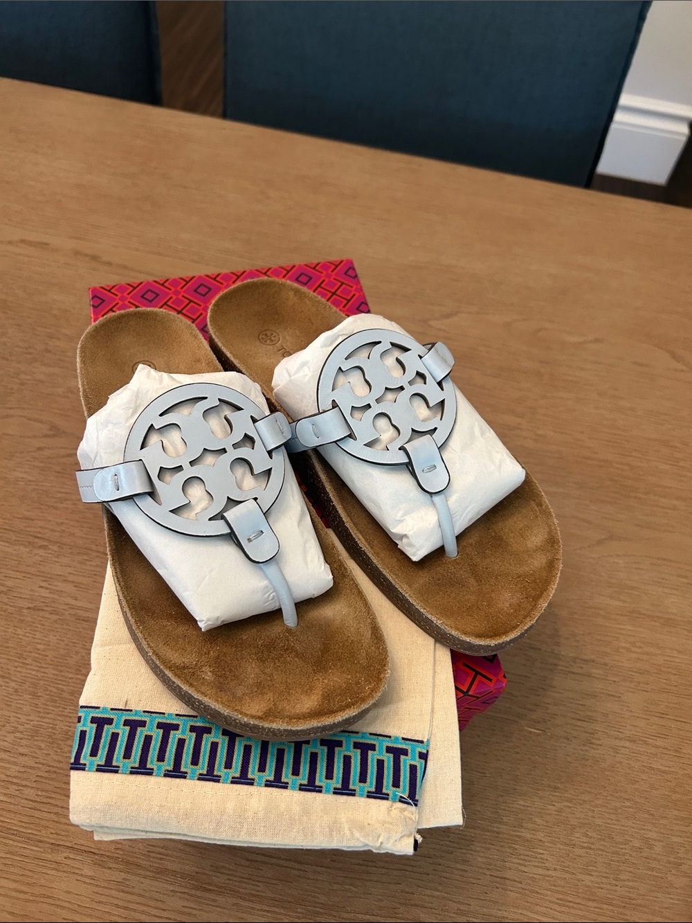 Light Blue Tory Burch Miller Cloud Sandals Size 9